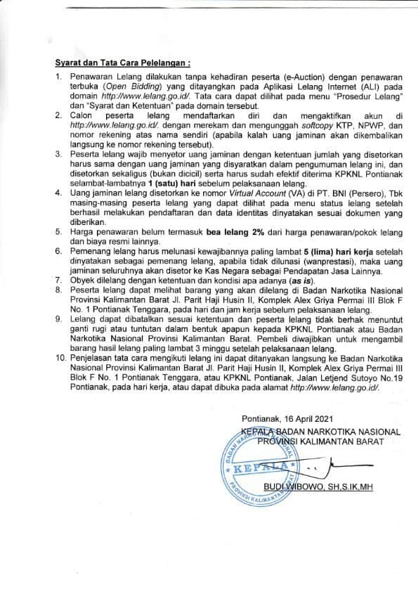 PENGUMUMAN LELANG MELALUI E-AUCTION OPEN BIDDING PENGUMUMAN LELANG MELALUI E-AUCTION OPEN BIDDING