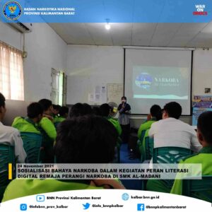 SOSIALISASI BAHAYA NARKOBA DALAM KEGIATAN PERAN LITERASI DIGITAL REMAJA PERANGI NARKOBA OLEH BSI DI SMK AL-MADANI SOSIALISASI BAHAYA NARKOBA DALAM KEGIATAN PERAN LITERASI DIGITAL REMAJA PERANGI NARKOBA OLEH BSI DI SMK AL-MADANI