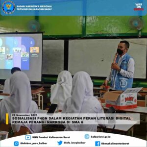 SOSIALISASI P4GN DALAM KEGIATAN PERAN LITERASI DIGITAL REMAJA PERANGI NARKOBA DI SMA 6 SOSIALISASI P4GN DALAM KEGIATAN PERAN LITERASI DIGITAL REMAJA PERANGI NARKOBA DI SMA 6