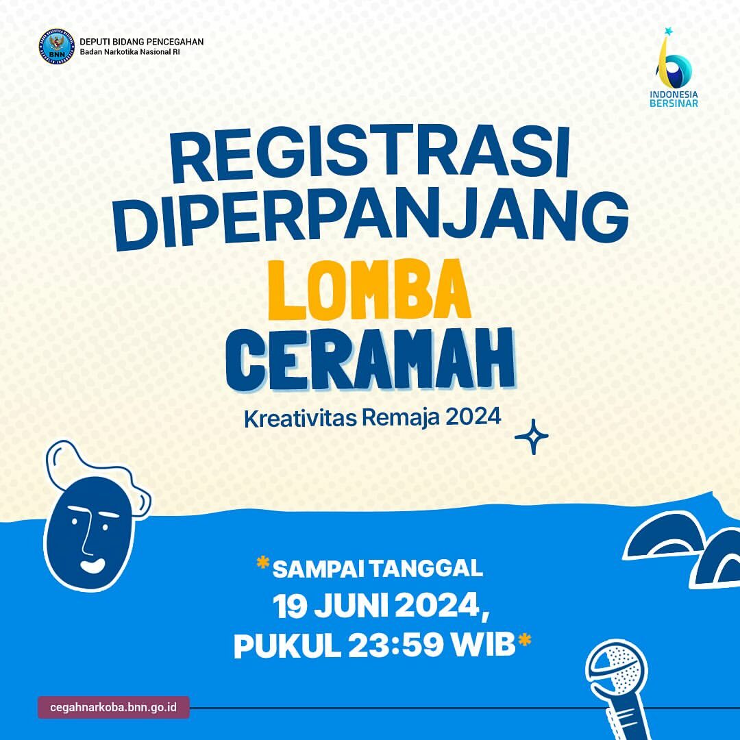 Registrasi Lomba Kreativitas Remaja 2024 diperpanjang sampai tanggal 19 Juni 2024 yaa!🥳 Registrasi Lomba Kreativitas Remaja 2024 diperpanjang sampai tanggal 19 Juni 2024 yaa!🥳