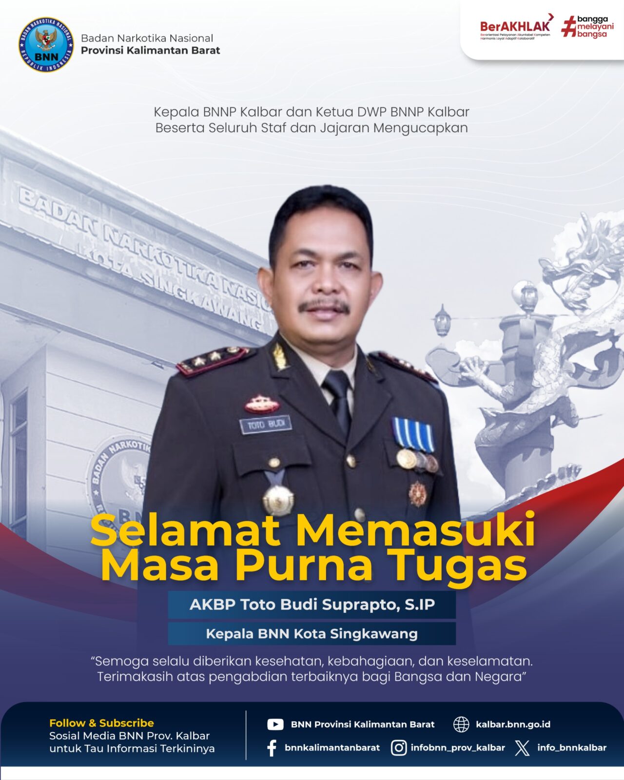 Selamat Memasuki Masa Purna Tugas AKBP Toto Budi Suprapto, S.IP Selamat Memasuki Masa Purna Tugas